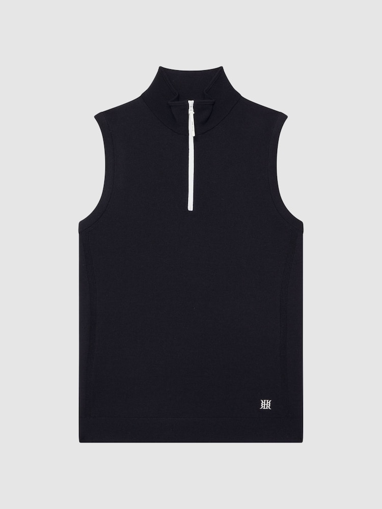 Reiss Navy Wedge Golf Merino Sleeveless Half-Zip Jumper - Image 2 of 5