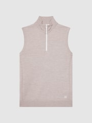 Reiss Stone Melange Wedge Golf Merino Sleeveless Half-Zip Jumper - Image 2 of 5