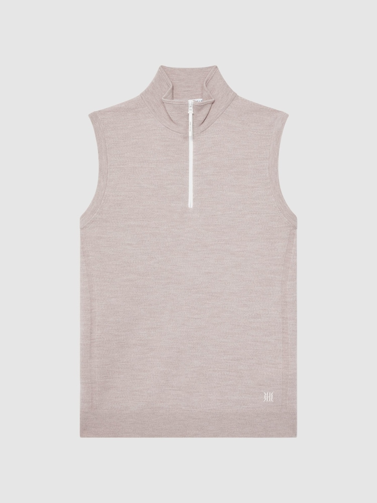 Reiss Stone Melange Wedge Golf Merino Sleeveless Half-Zip Jumper - Image 2 of 5