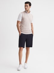 Reiss Stone Melange Wedge Golf Merino Sleeveless Half-Zip Jumper - Image 3 of 5