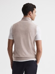 Reiss Stone Melange Wedge Golf Merino Sleeveless Half-Zip Jumper - Image 5 of 5