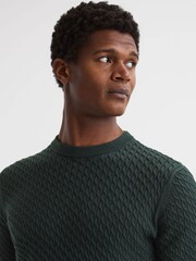 Reiss Dark Forest Green Arran Crew Neck Cable Knit Jumper - Image 4 of 6