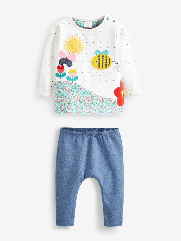 White/Blue Bumble Bee Baby Top And Leggings Set - Image 4 of 5