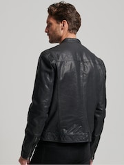 Superdry Black Heritage Leather Sports Racer Jacket - Image 2 of 8