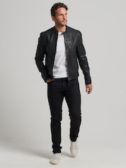 Superdry Black Heritage Leather Sports Racer Jacket - Image 3 of 8