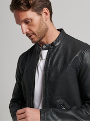 Superdry Black Heritage Leather Sports Racer Jacket - Image 4 of 8