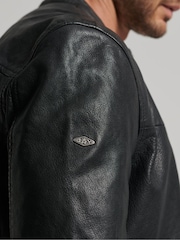 Superdry Black Heritage Leather Sports Racer Jacket - Image 6 of 8