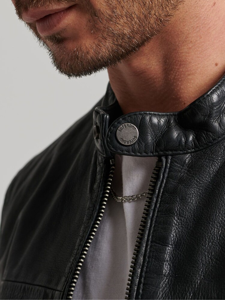 Superdry Black Heritage Leather Sports Racer Jacket - Image 7 of 8