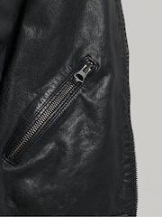 Superdry Black Heritage Leather Sports Racer Jacket - Image 8 of 8
