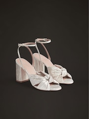 LK Bennett White Metallic Crinkle Satin Eliana Wedding Sandals - Image 2 of 4