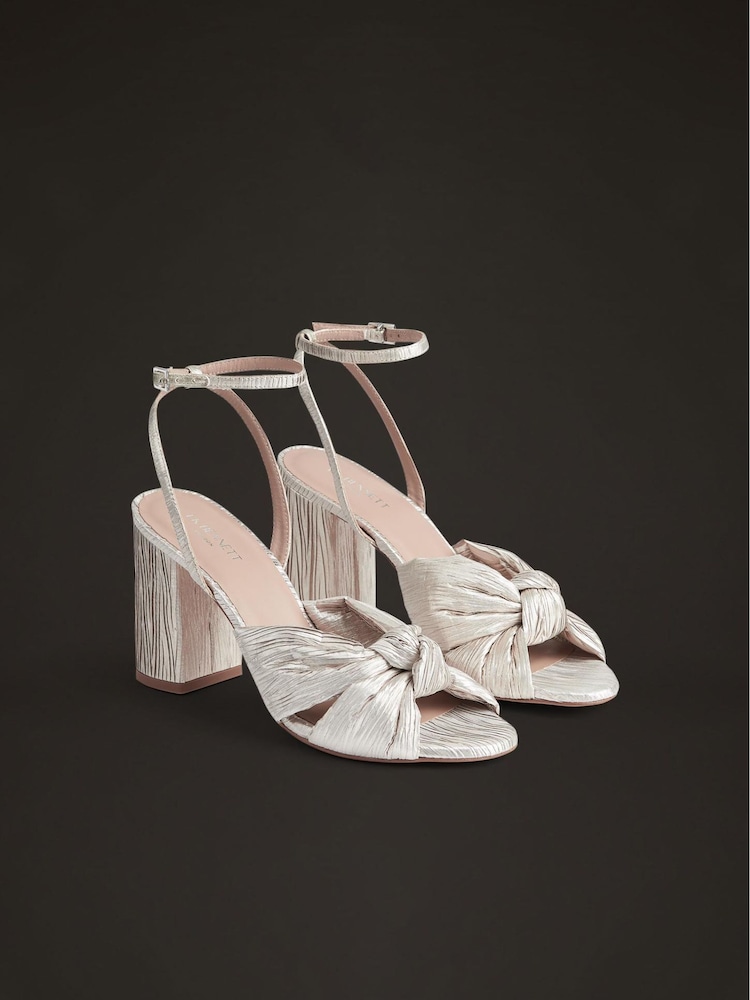 LK Bennett White Metallic Crinkle Satin Eliana Wedding Sandals - Image 2 of 4