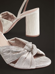 LK Bennett White Metallic Crinkle Satin Eliana Wedding Sandals - Image 4 of 4
