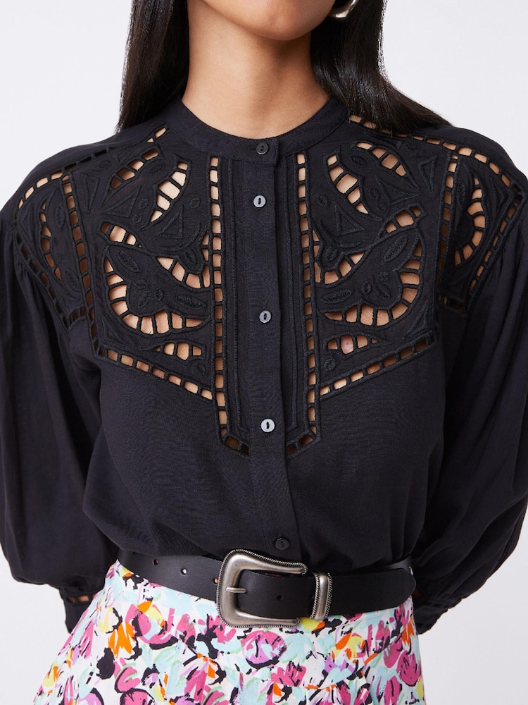 Suncoo Black Button Down Broderie Blouse - Image 3 of 3