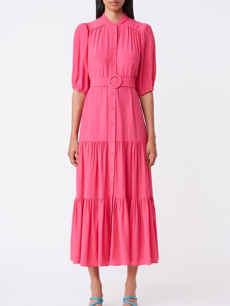 Suncoo Pink Maxi Shirt Belted Dress - Image 1 of 3 Suncoo Pink Maxi Shirt Belted Dress - Image 1 of 3