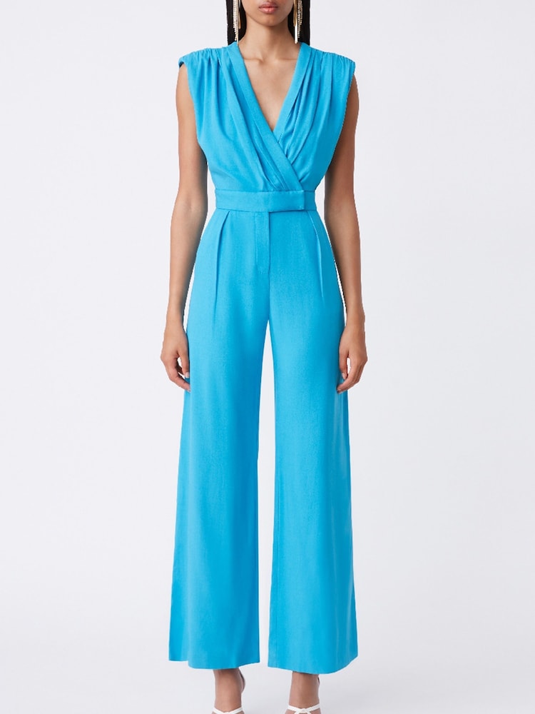 Suncoo Blue Short Sleeves Wrap Jumpsuit - Image 1 of 2 Suncoo Blue Short Sleeves Wrap Jumpsuit - Image 1 of 2
