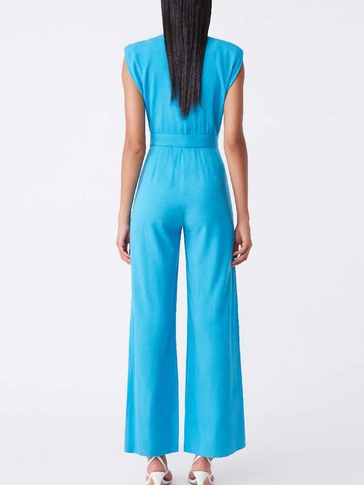 Suncoo Blue Short Sleeves Wrap Jumpsuit - Image 2 of 2 Suncoo Blue Short Sleeves Wrap Jumpsuit - Image 2 of 2