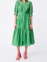 Suncoo Green Broderie Mid- Length Sleeves Dress - Image 1 of 2