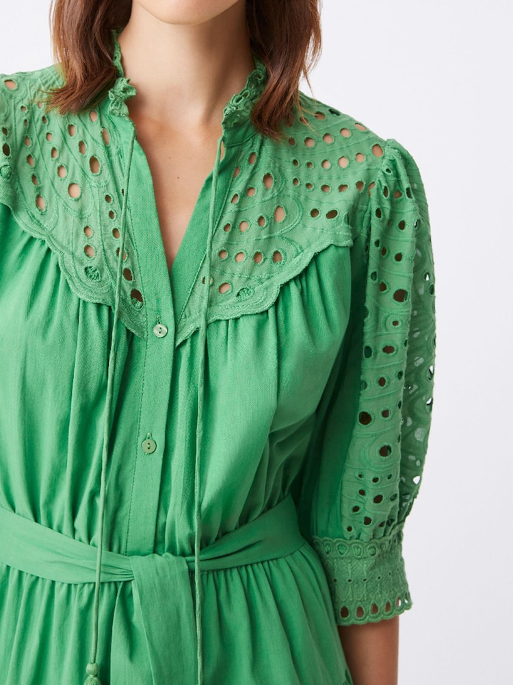 Suncoo Green Broderie Mid- Length Sleeves Dress - Image 2 of 2