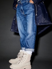 Neutral Cream Quilted Warm Lined Lace-Up Boots - Image 2 of 5