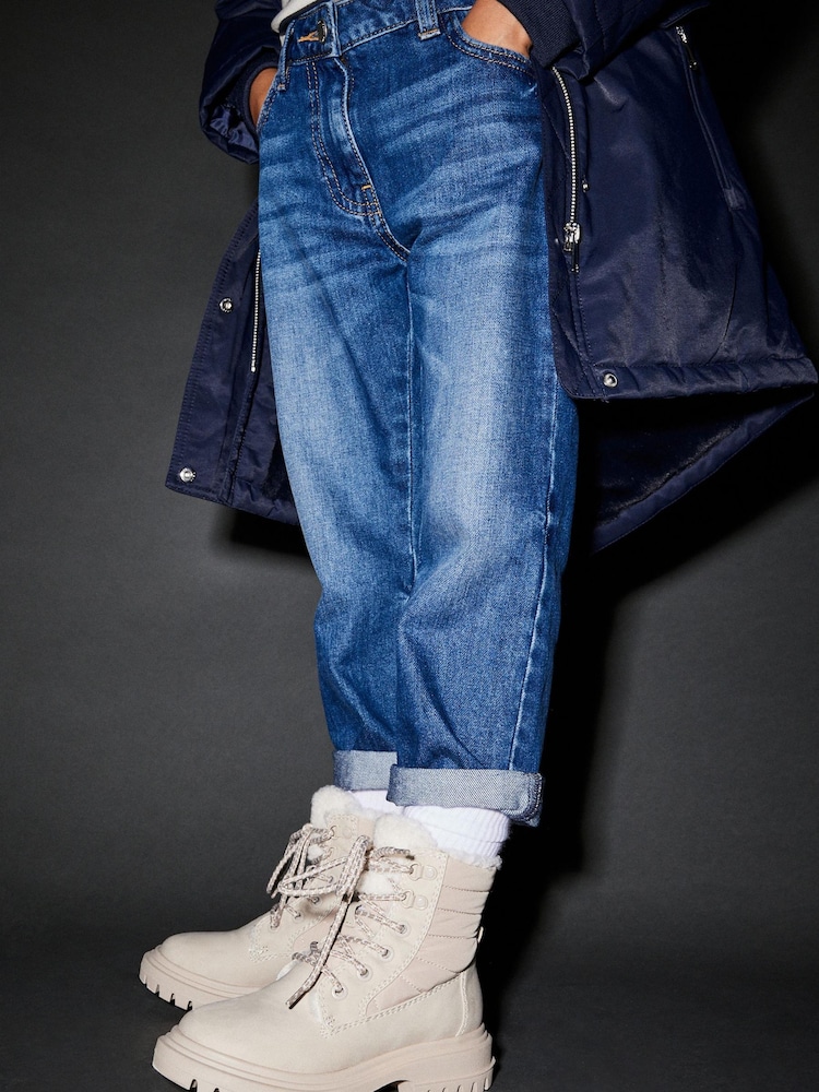 Neutral Cream Quilted Warm Lined Lace-Up Boots - Image 2 of 5