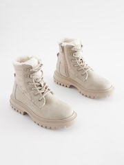 Neutral Cream Quilted Warm Lined Lace-Up Boots - Image 3 of 5