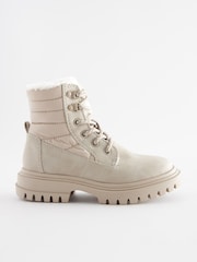 Neutral Cream Quilted Warm Lined Lace-Up Boots - Image 4 of 5
