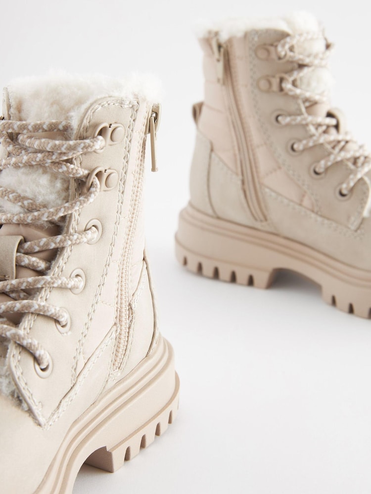 Neutral Cream Quilted Warm Lined Lace-Up Boots - Image 5 of 5