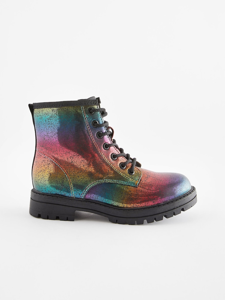 Rainbow Metallic Wide Fit (G) Warm Lined Lace-Up Boots - Image 2 of 5