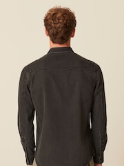 Schwarz - Langärmliges Jeanshemd mit zwei Taschen - Bild 3 von 9