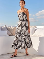 Black Animal Floral Bandeau Midi Dress - Image 2 of 6