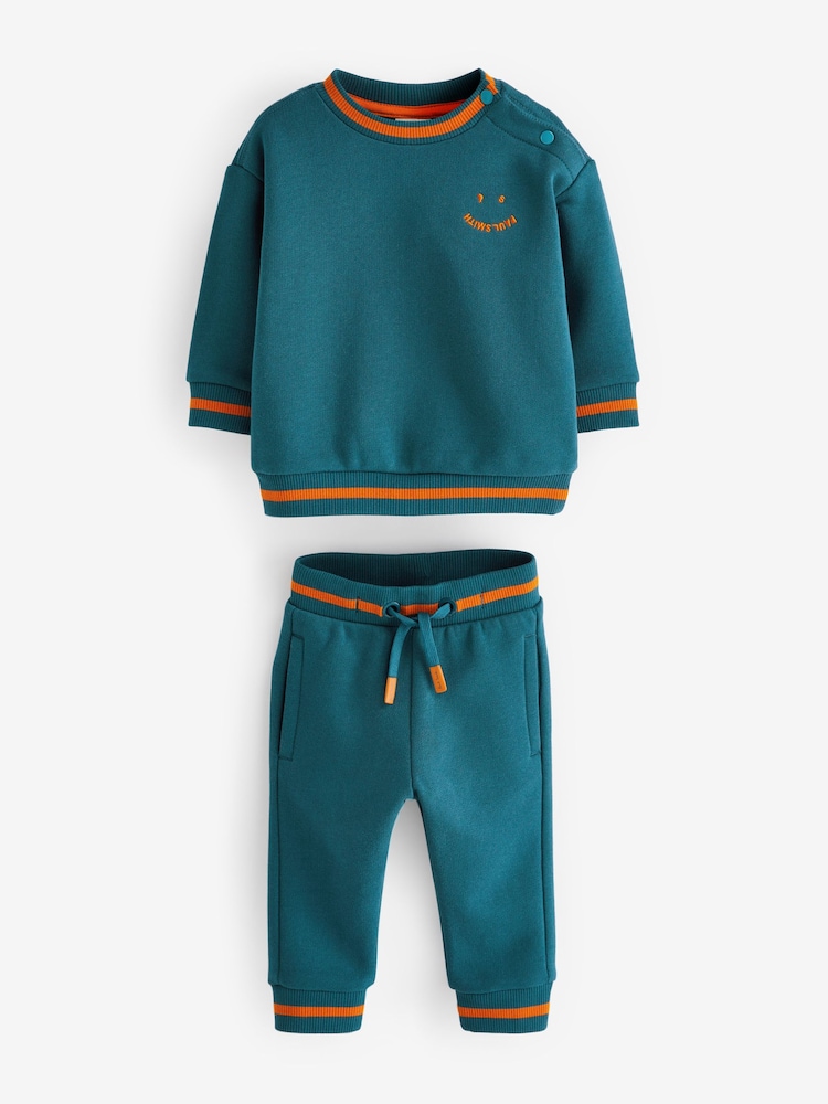 Paul Smith Junior Baby Boys Teal  'Happy' 100% Cotton Sweat Top and Joggers Set - Image 1 of 4
