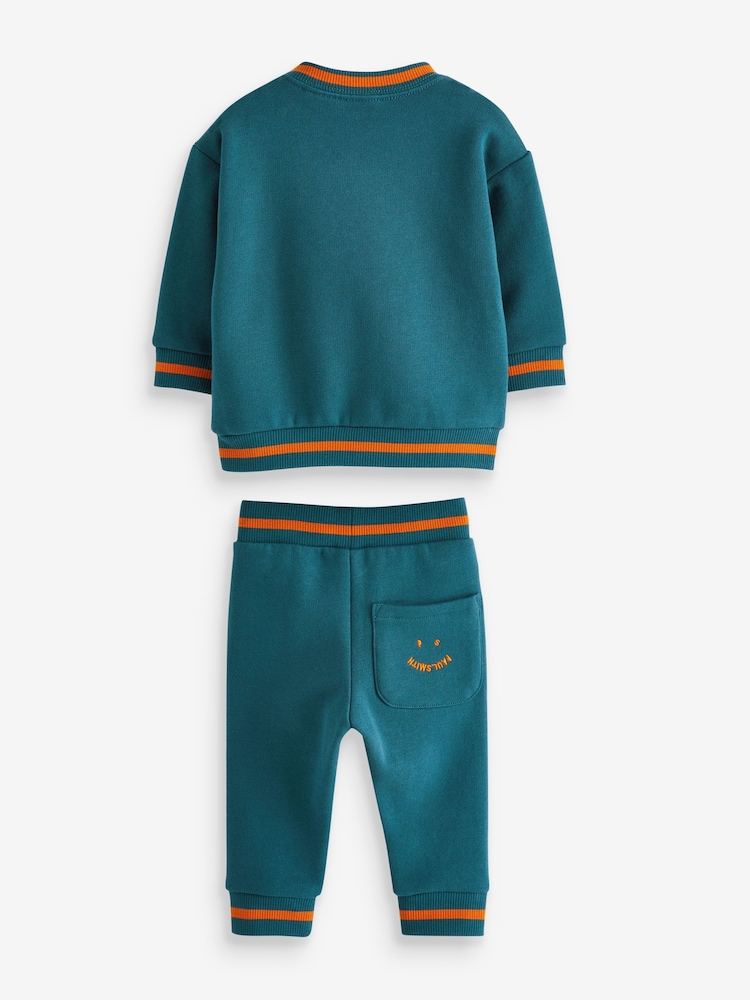 Paul Smith Junior Baby Boys Teal  'Happy' 100% Cotton Sweat Top and Joggers Set - Image 2 of 4