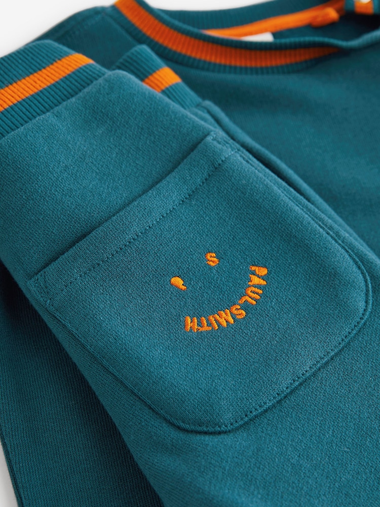 Paul Smith Junior Baby Boys Teal  'Happy' 100% Cotton Sweat Top and Joggers Set - Image 4 of 4