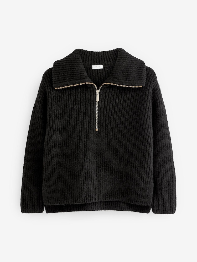 Black Half Zip Boxy Jumper (3-16yrs) - Image 1 of 4 Black Half Zip Boxy Jumper (3-16yrs) - Image 1 of 4