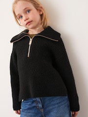 Black Half Zip Boxy Jumper (3-16yrs) - Image 2 of 4