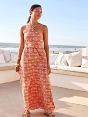 Rust Embroidered Bandeau Maxi Summer Dress - Image 1 of 7
