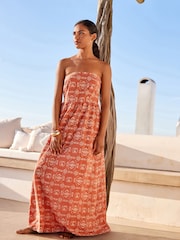 Rust Embroidered Bandeau Maxi Summer Dress - Image 2 of 7