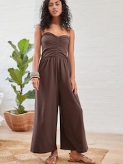 Chocolate Brown Bandeau Jersey Culotte Jumpsuit - Image 1 of 6