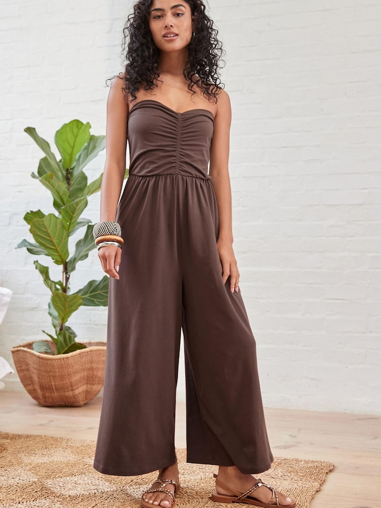 Chocolate Brown Bandeau Jersey Culotte Jumpsuit - Image 1 of 6