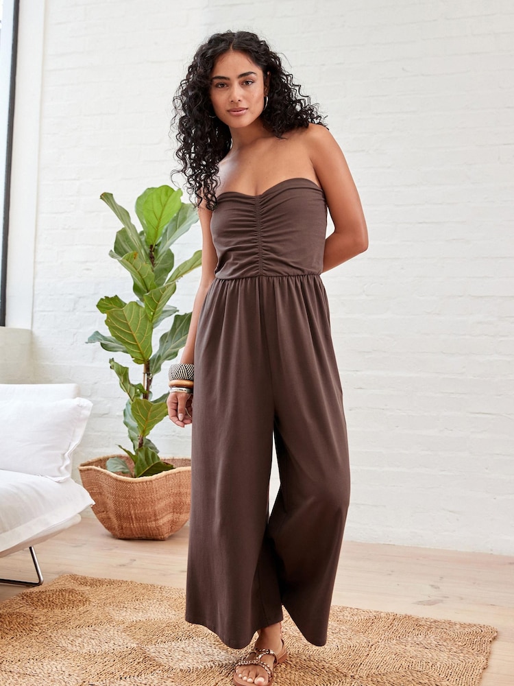 Chocolate Brown Bandeau Jersey Culotte Jumpsuit - Image 2 of 6