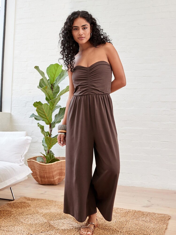 Chocolate Brown Bandeau Jersey Culotte Jumpsuit - Image 2 of 6 Chocolate Brown Bandeau Jersey Culotte Jumpsuit - Image 2 of 6