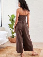 Chocolate Brown Bandeau Jersey Culotte Jumpsuit - Image 3 of 6