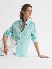 Reiss Aqua Campbell Linen Long Sleeve Shirt - Image 1 of 6