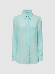 Reiss Aqua Campbell Linen Long Sleeve Shirt - Image 2 of 6