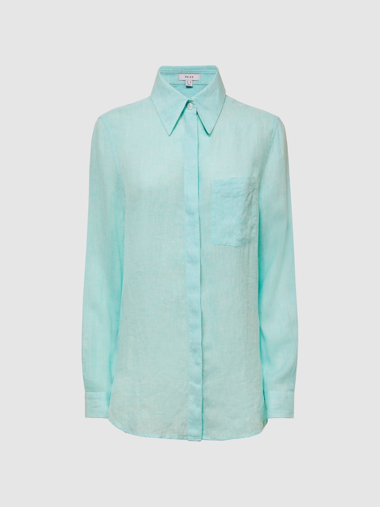 Reiss Aqua Campbell Linen Long Sleeve Shirt - Image 2 of 6
