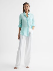 Reiss Aqua Campbell Linen Long Sleeve Shirt - Image 3 of 6