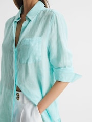 Reiss Aqua Campbell Linen Long Sleeve Shirt - Image 4 of 6