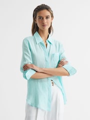 Reiss Aqua Campbell Linen Long Sleeve Shirt - Image 6 of 6