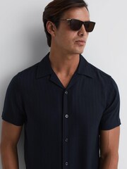 Reiss Navy Vitus Slim Fit Cuban Collar Twill Polo - Image 1 of 5