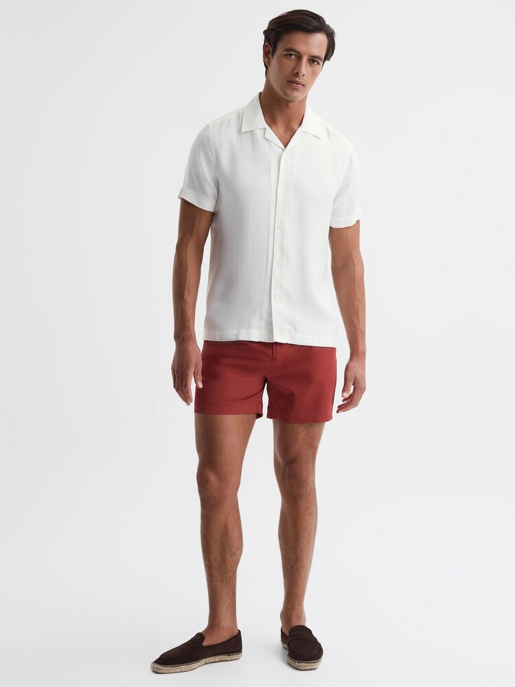 Reiss Ecru Vitus Slim Fit Cuban Collar Ribbed Polo - Image 1 of 4 Reiss Ecru Vitus Slim Fit Cuban Collar Ribbed Polo - Image 1 of 4